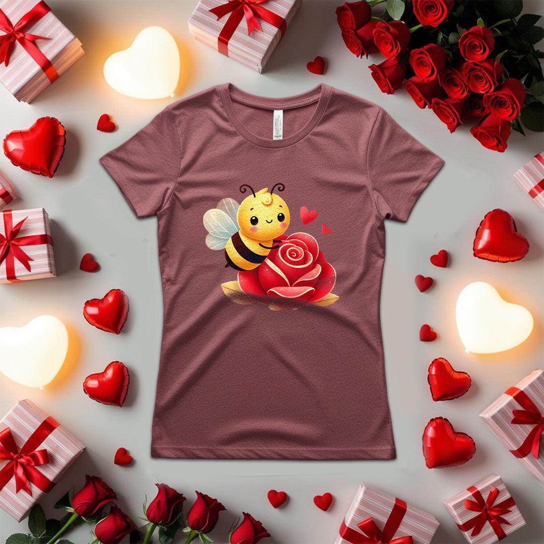 Bee Sitting On A Big Red RoseT-shirt - Beebloomify