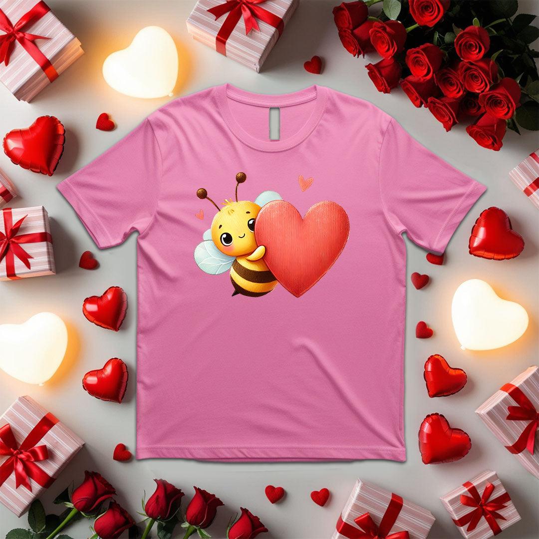 Bee Peeking From Behind a Heart-shirt - Beebloomify