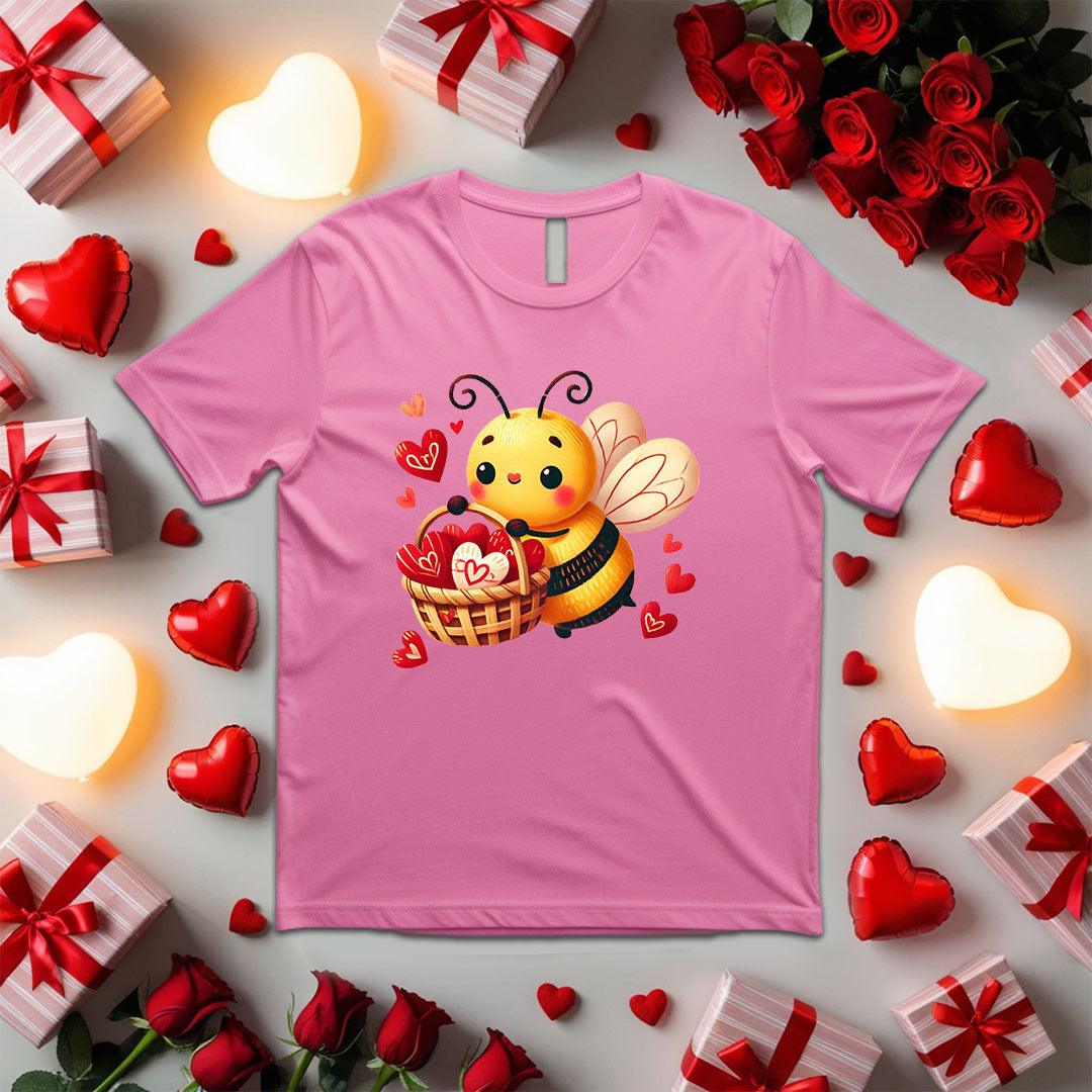 Bee Holding a Basket Full of Hearts T-shirt - Beebloomify