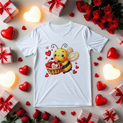 Bee Holding a Basket Full of Hearts T-shirt - Beebloomify