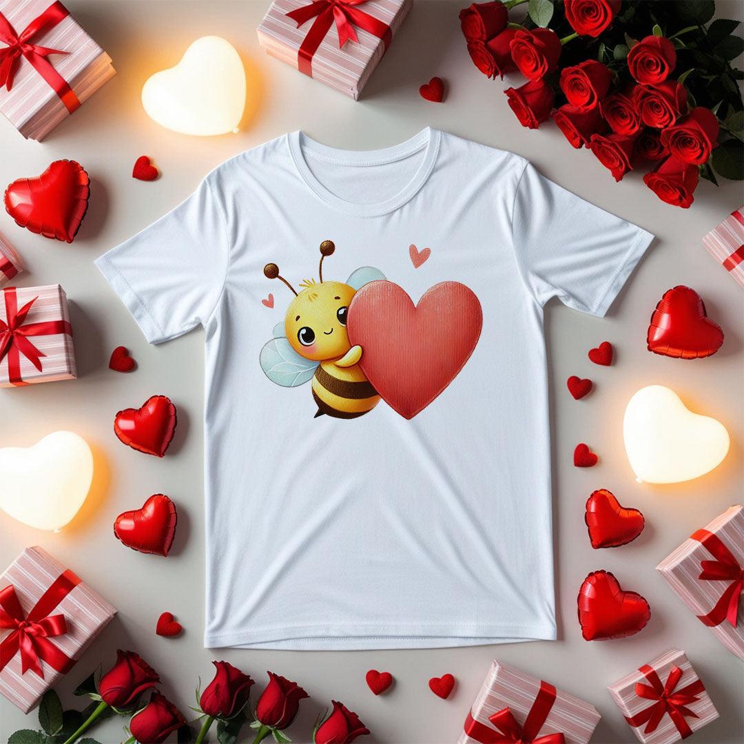 Bee Peeking From Behind a Heart-shirt - Beebloomify